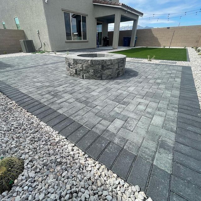 Stone patio and walkway hardscape installation